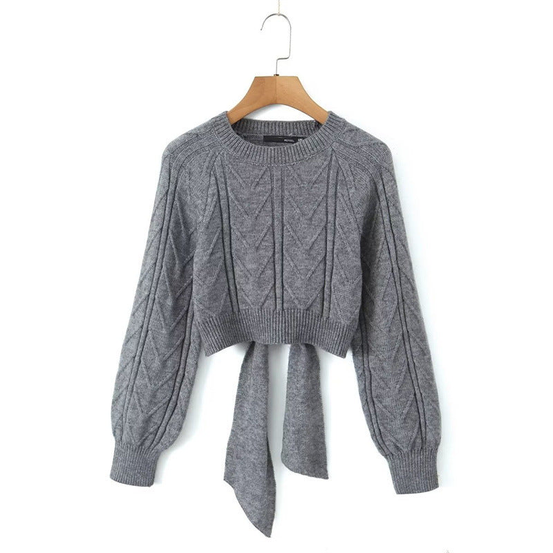Kurz geschnittener Rückenfreier Strickpullover mit Schleife – Trendy Streetstyle
